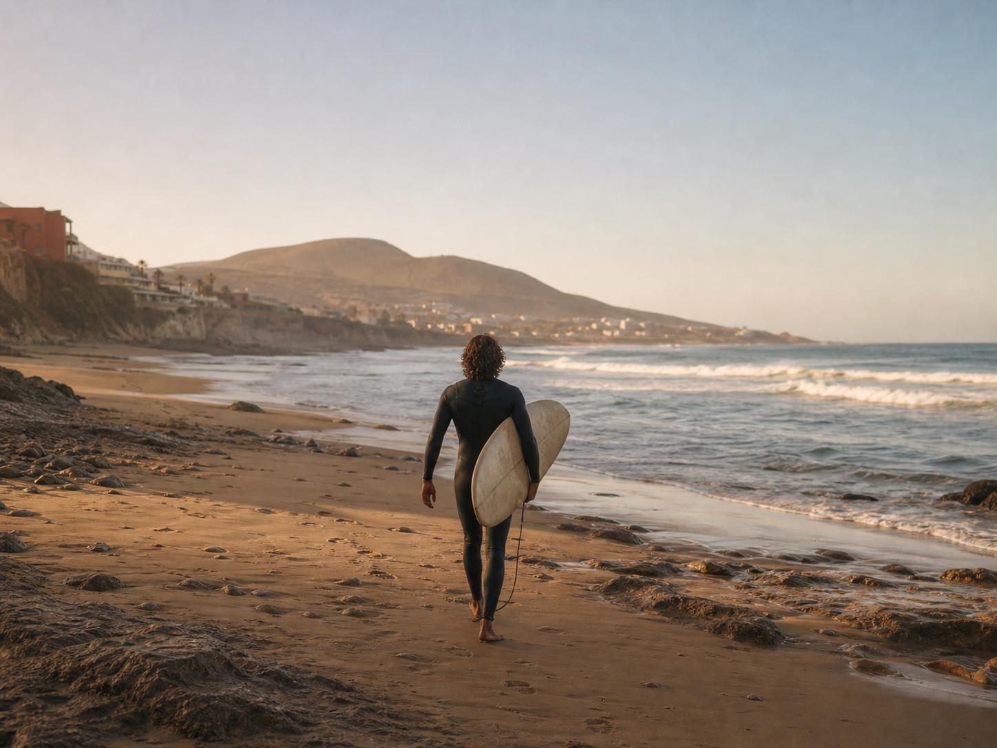 Surfer walking away on the Tamraght coast